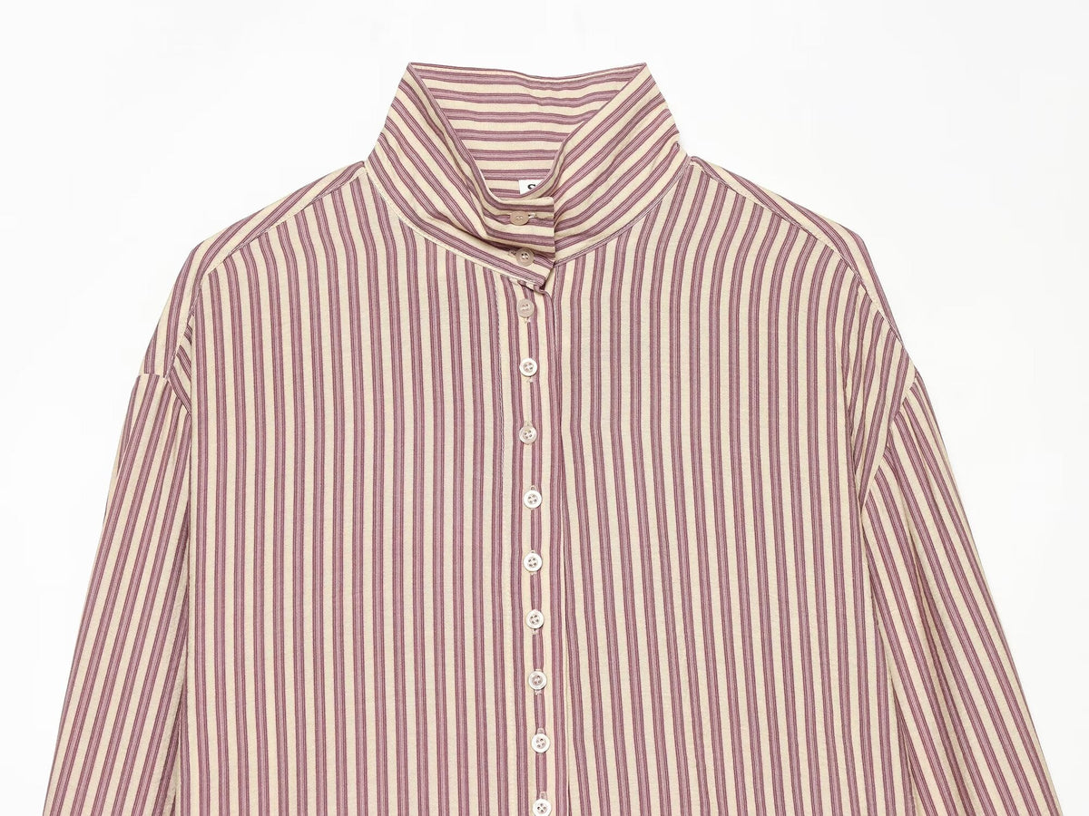 Women's loose stand collar striped shirt