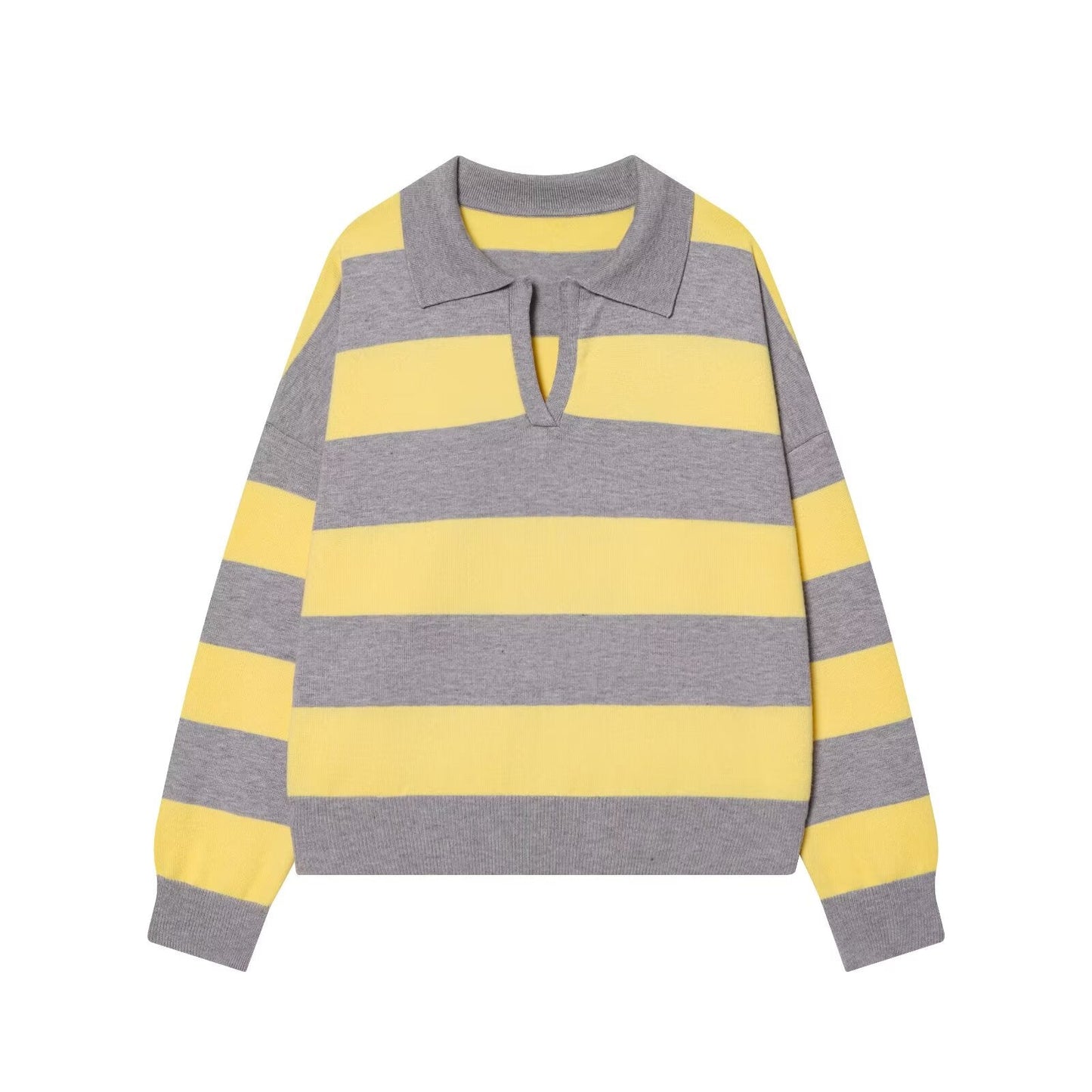 Women's casual striped knitted polo shirt
