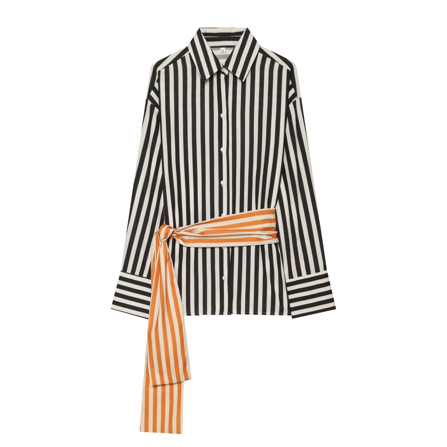 Women's patchwork waistband decorative striped shirt