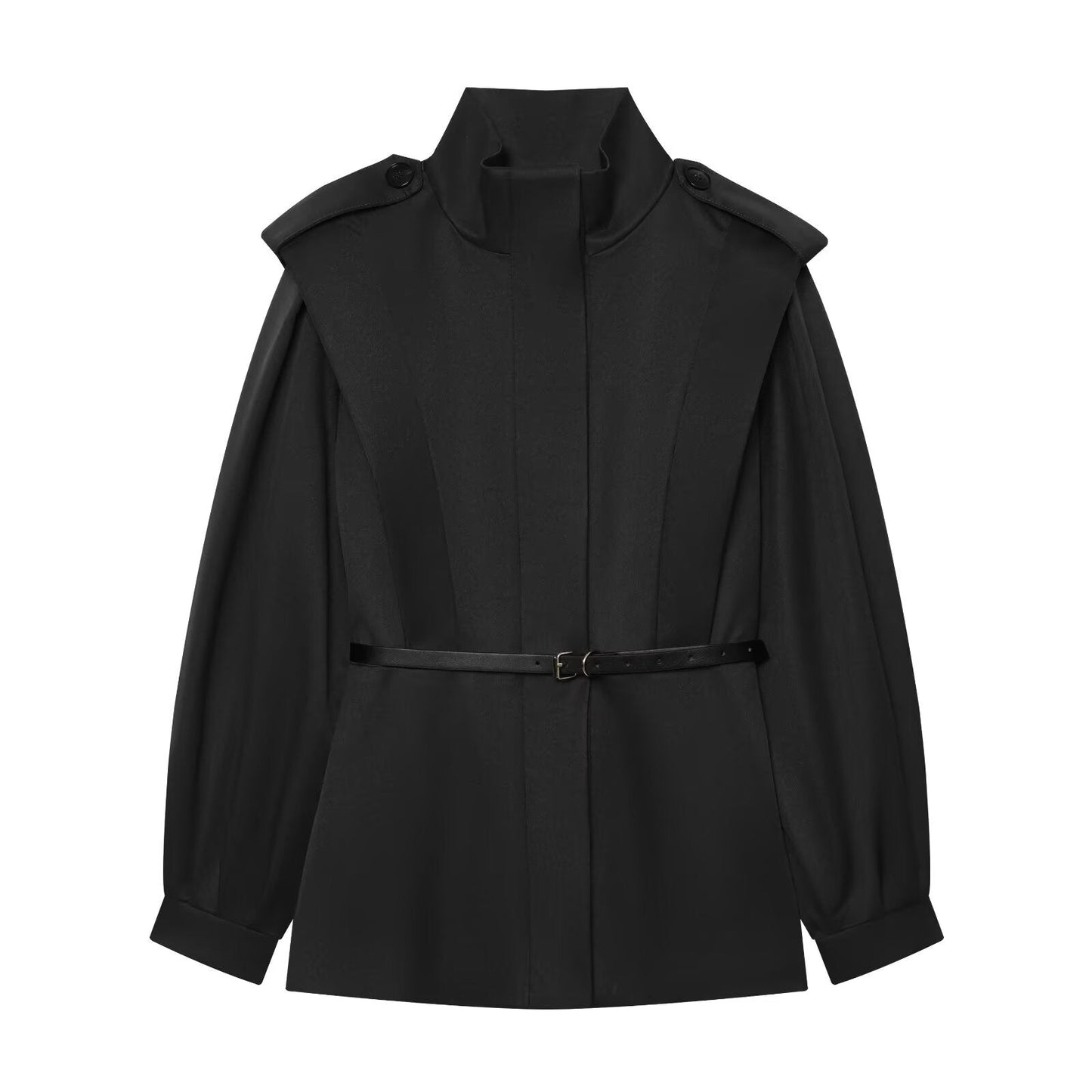 Women's With Belt slim stand collar windbreaker Coat