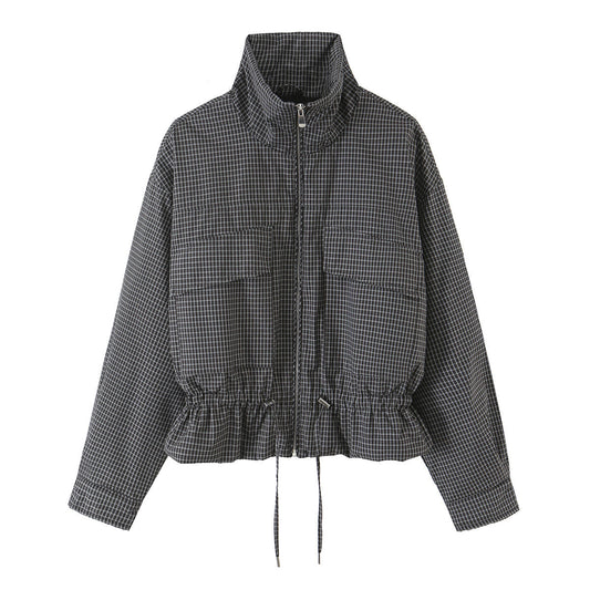 Women's Plaid Stand Collar Cotton Jacket Coat