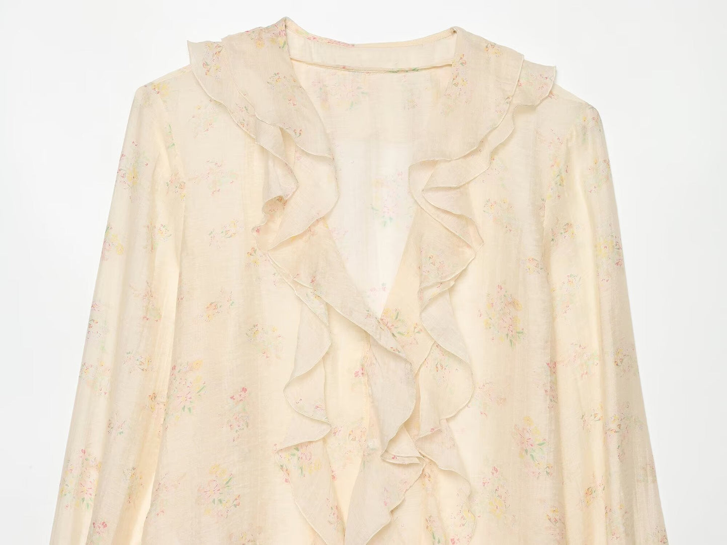 Women's printed V-neck ruffle top