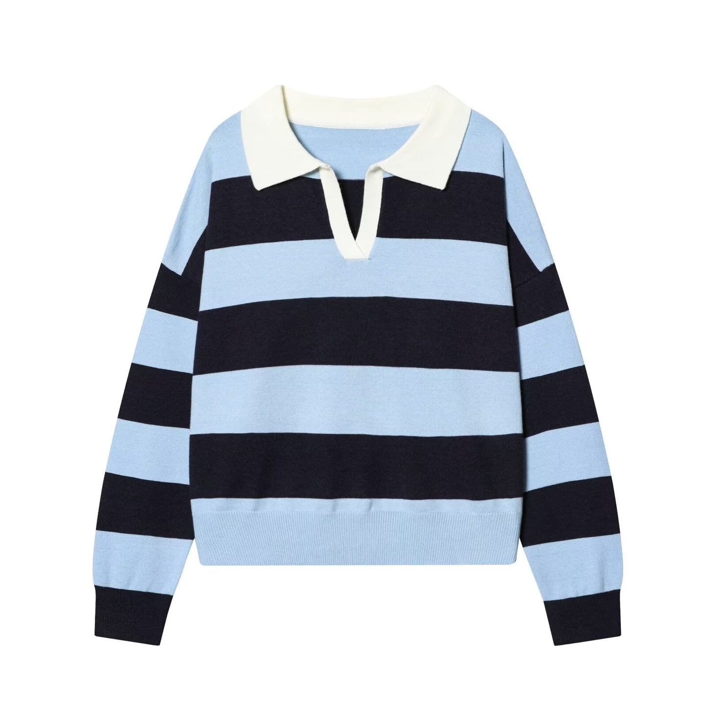 Women's casual striped knitted polo shirt