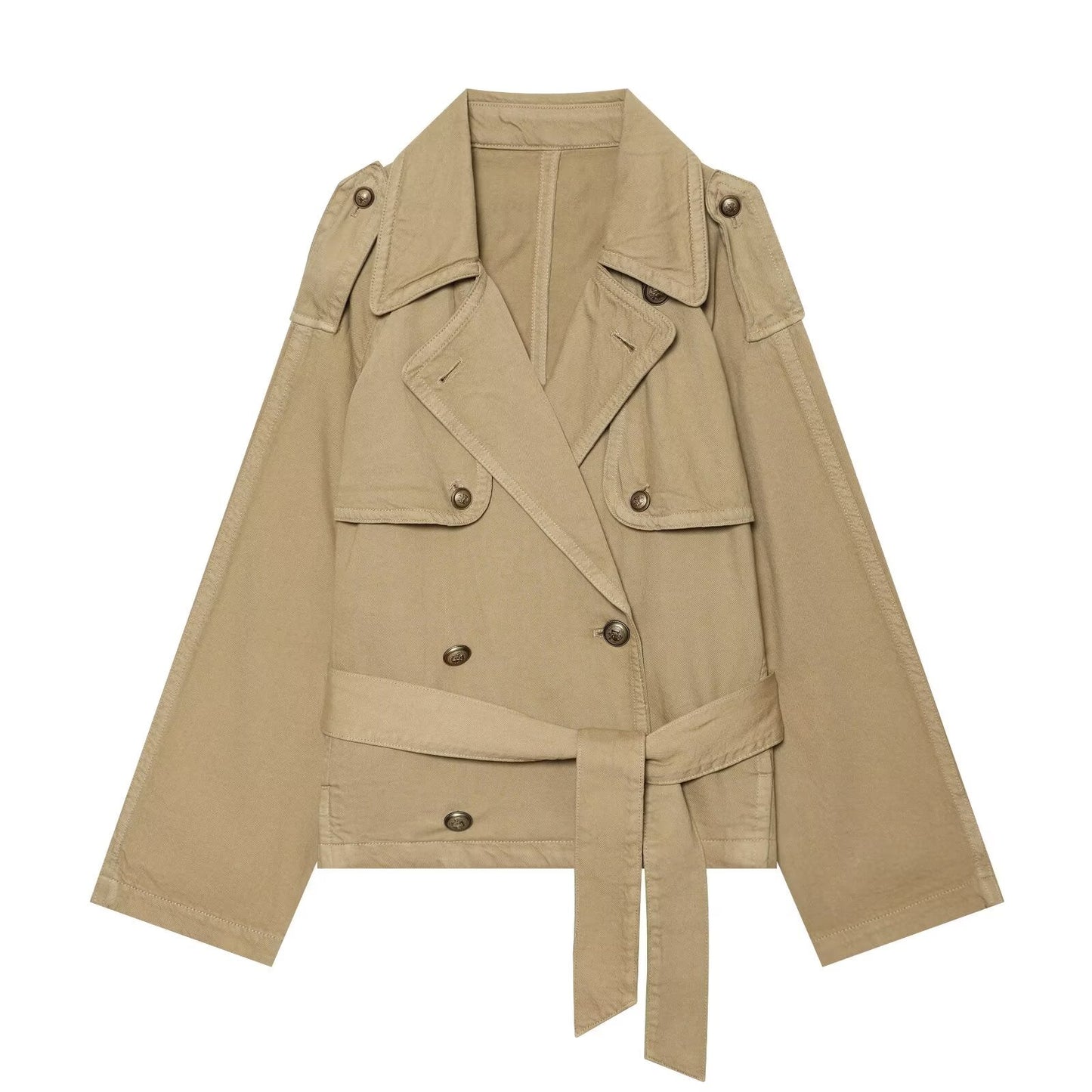 Women's with Belt Lapel short windbreaker Coat