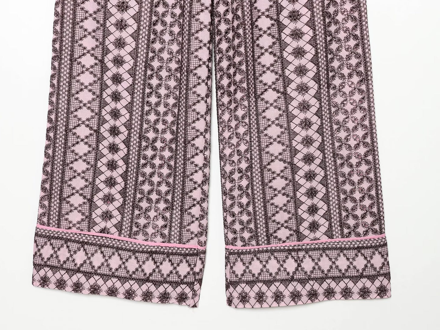 suit Women's 2 pieces hollowed out embroidered wide leg pants+top