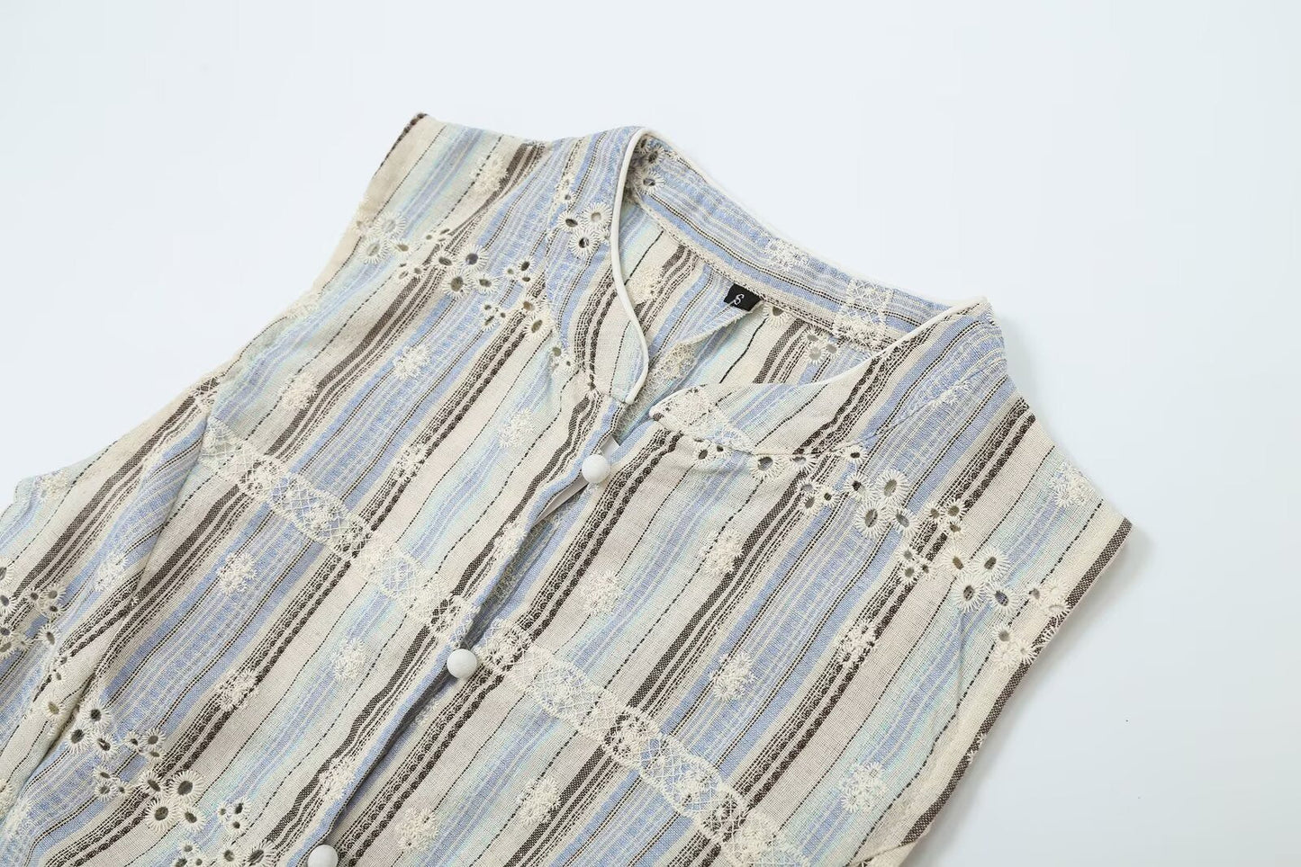 suit Women's 2 pieces sleeveless striped embroidered top+skirt
