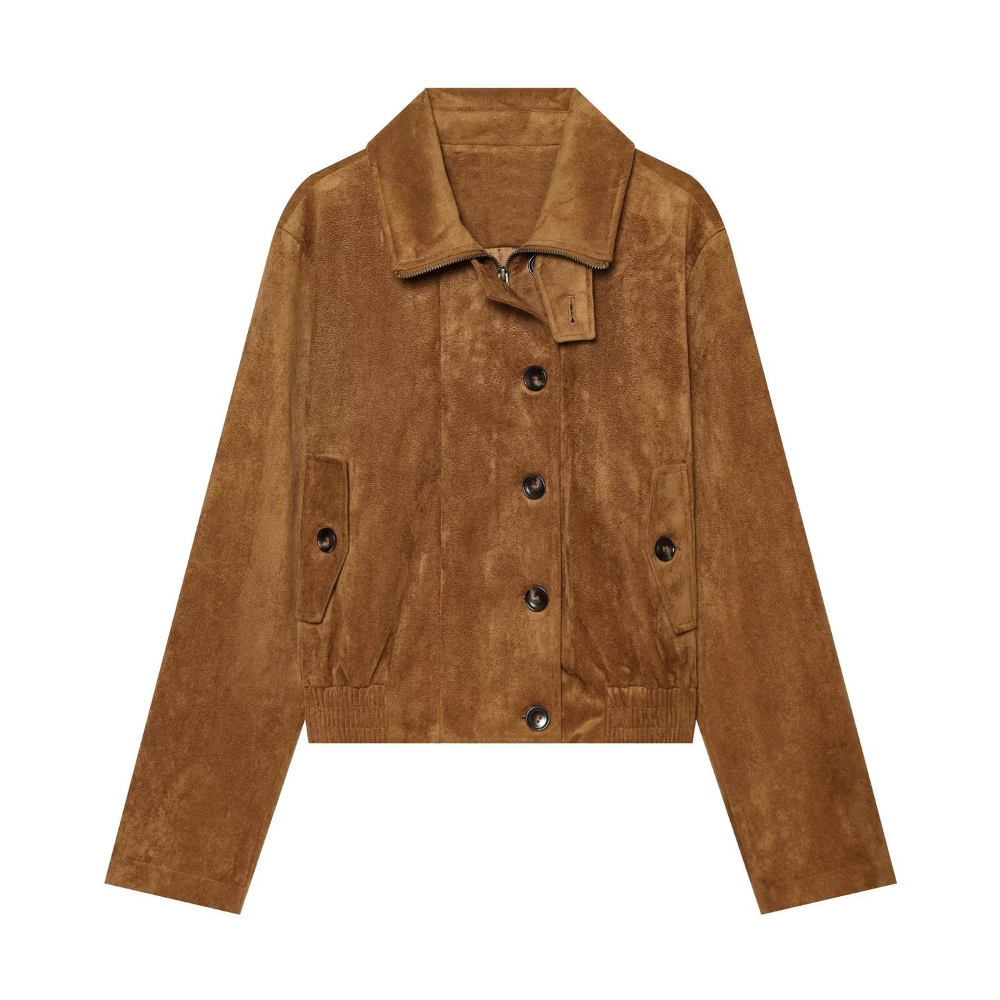Women's retro suede textured stand collar jacket