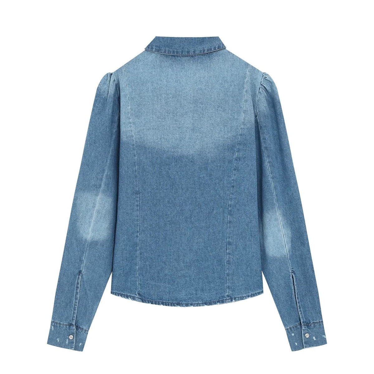 suit Women's 2 pieces shoulder Pleated decoration denim shirt+Jeans