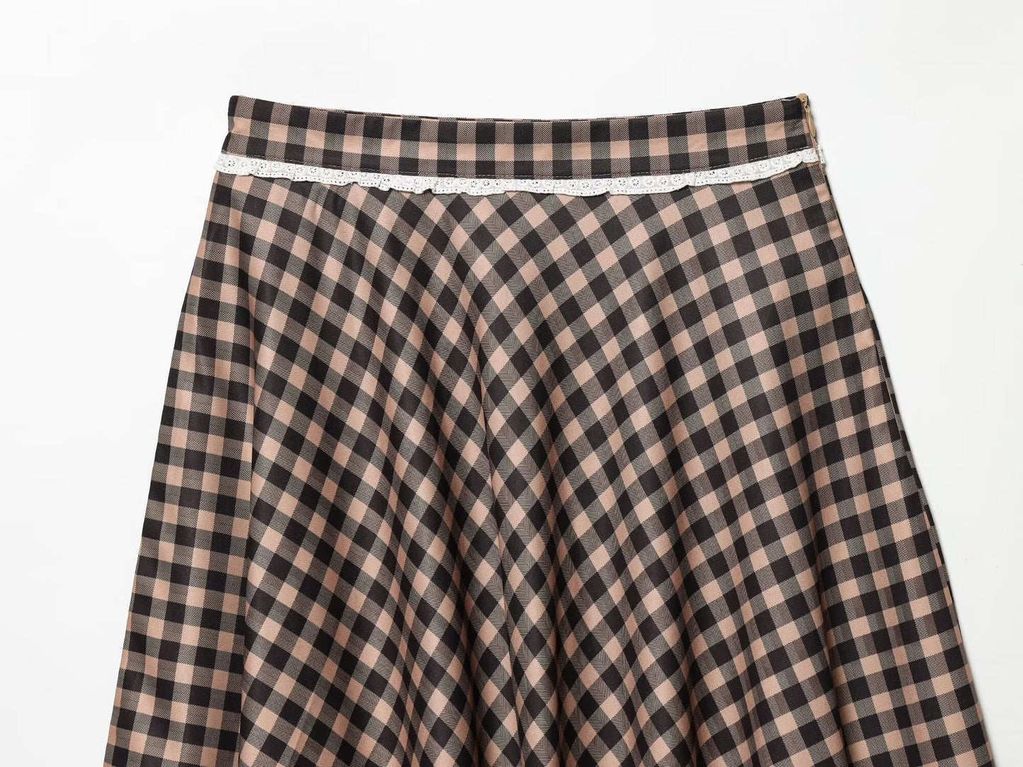 Women's lace decorative plaid MIDI skirt