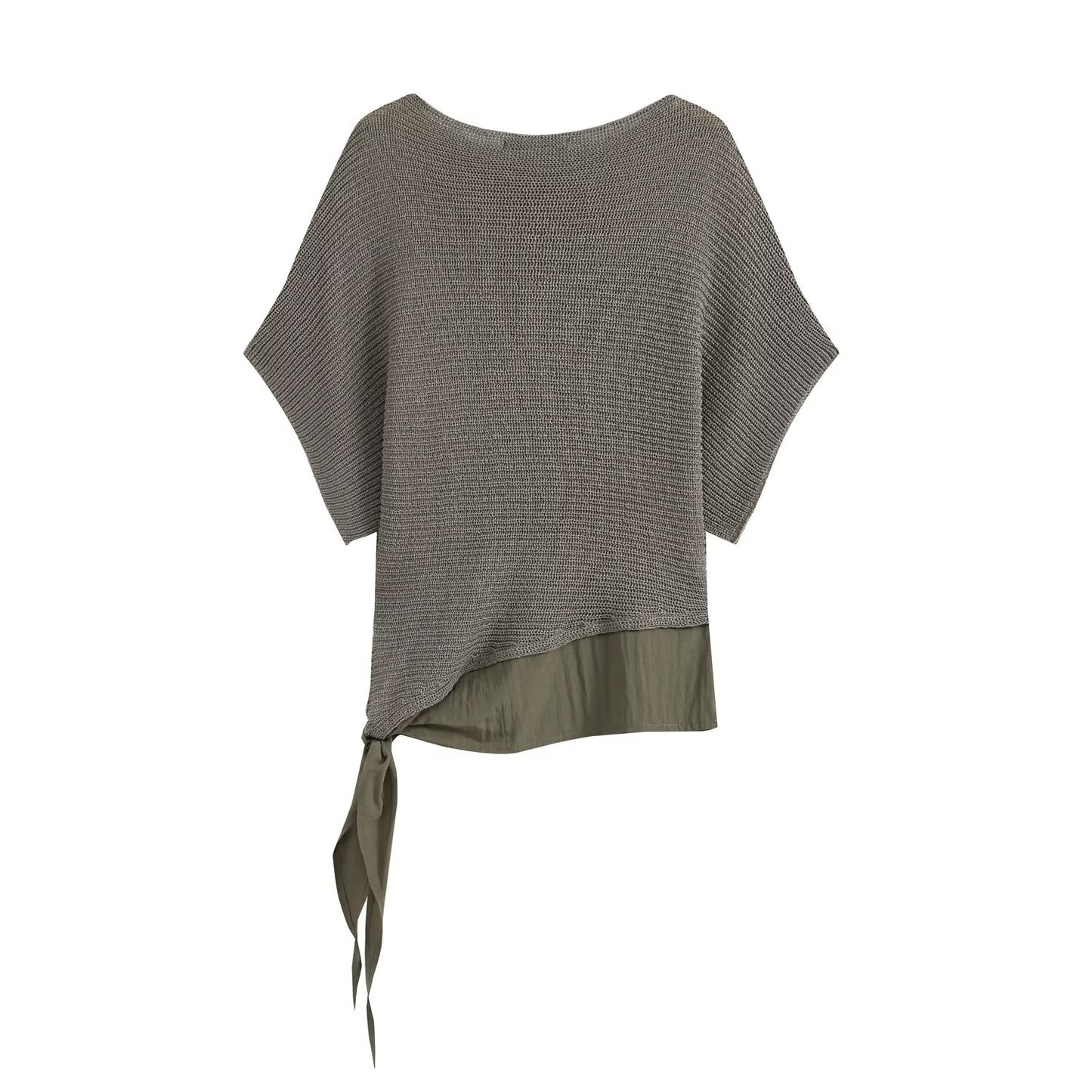 Women's knot decoration splicing knitted top