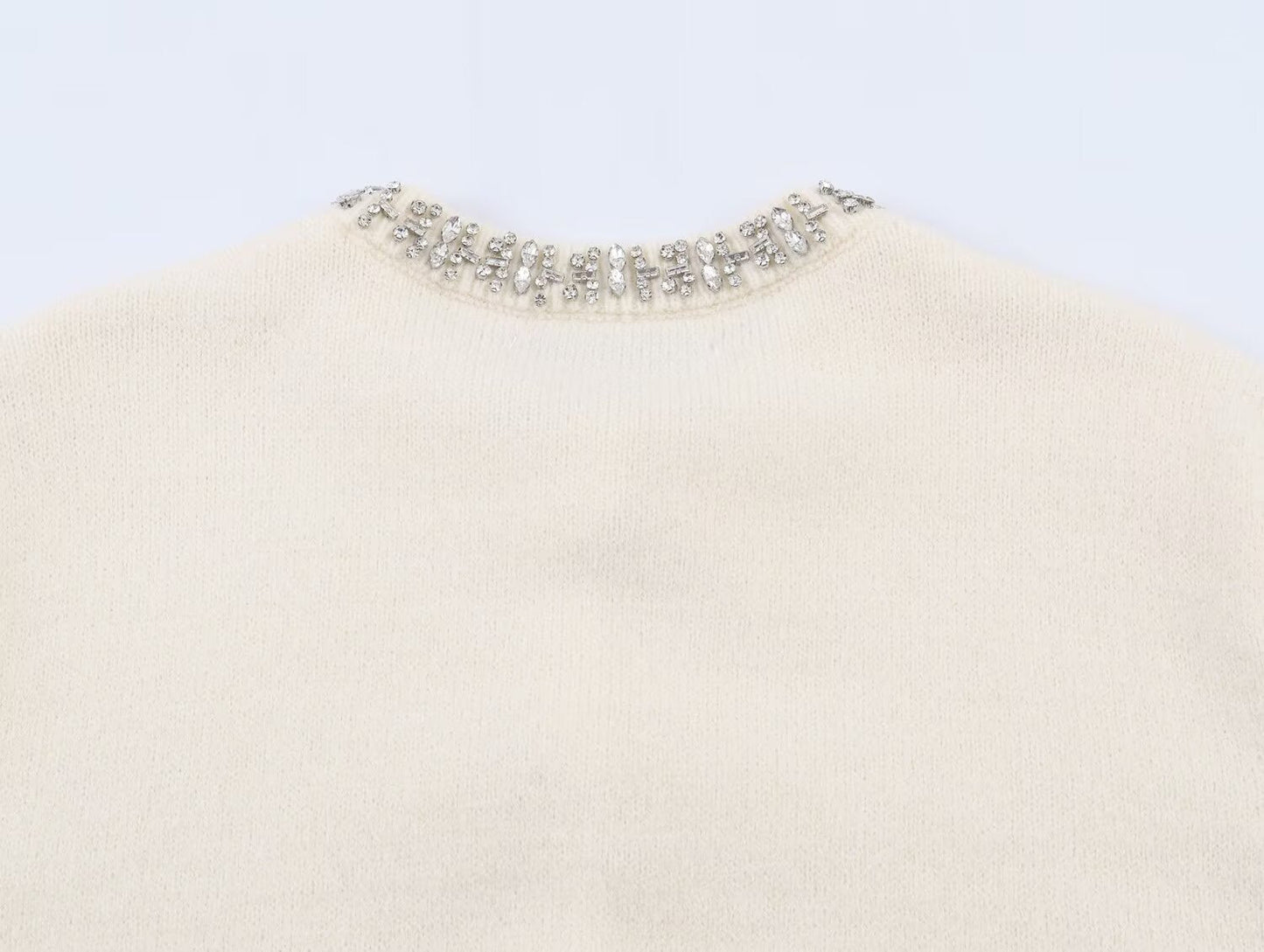 Women's beaded collar short sleeved knitted sweater