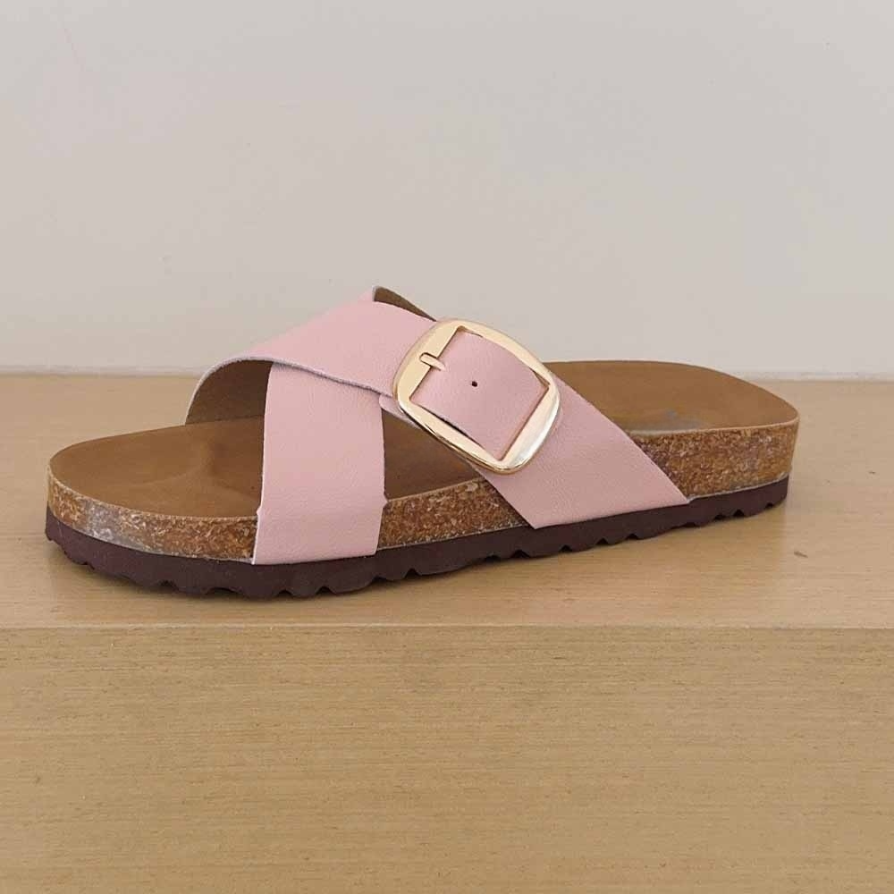 2026 women's new cork sole cross design slippers have a shoe box