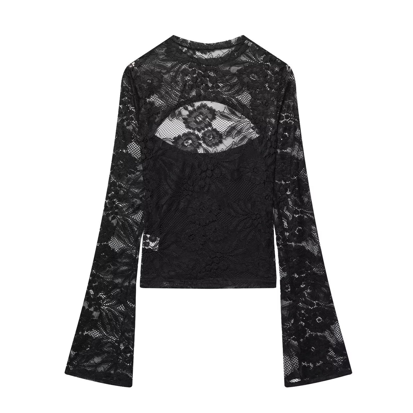 Women's lace patchwork hollow flared sleeve top