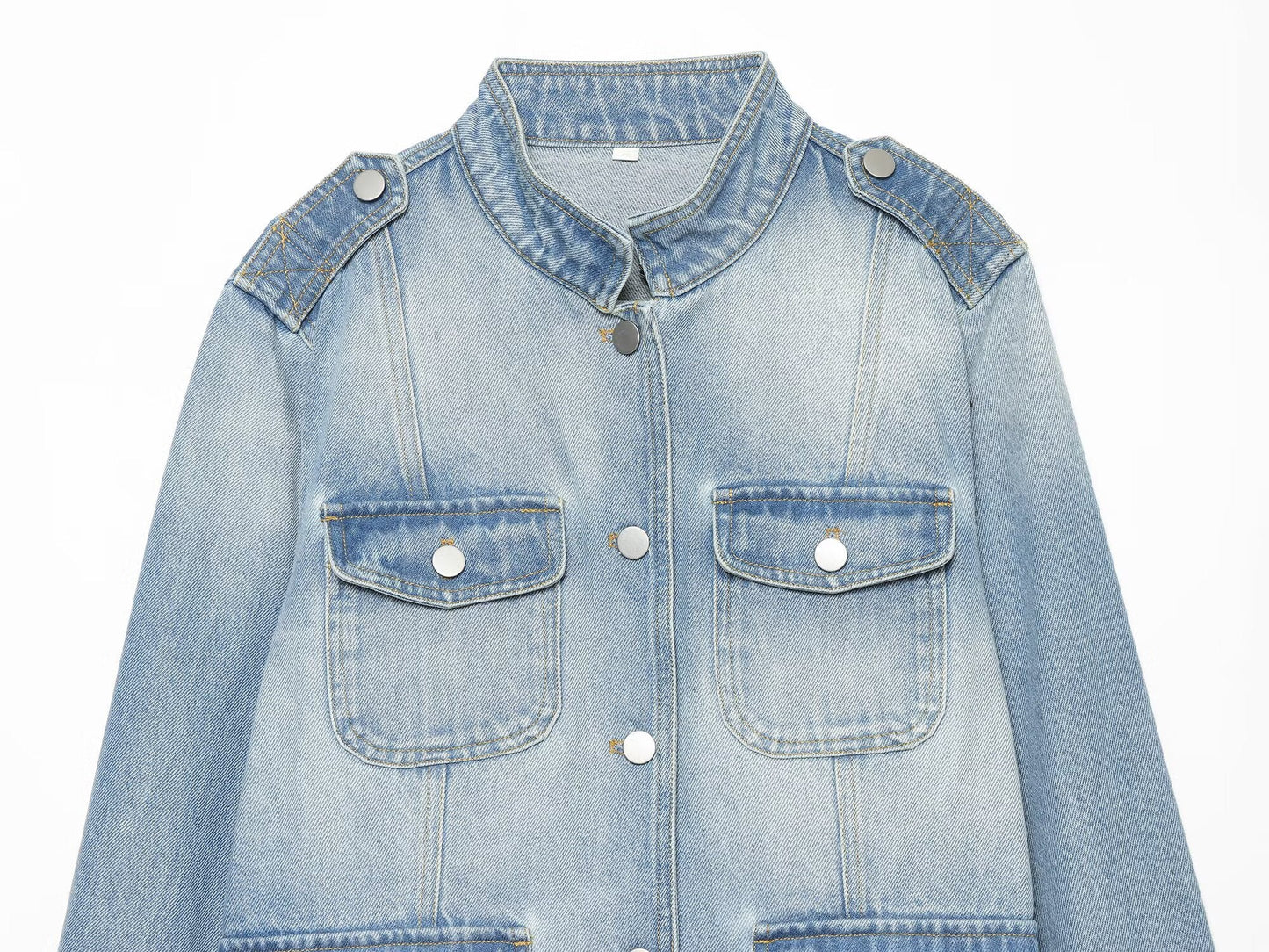 Women's long sleeved stand collar denim jacket