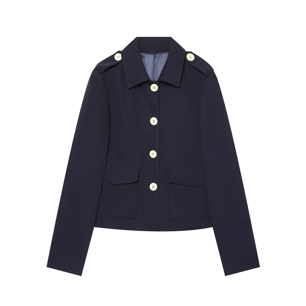 Women's contrasting button slim Blazer Coat