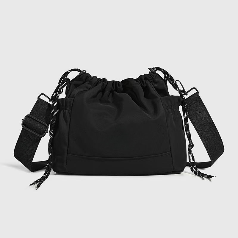 Women's new Joker drawstring wide shoulder strap crossbody bag