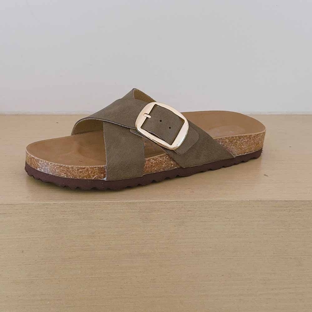 2026 women's new cork sole cross design slippers have a shoe box