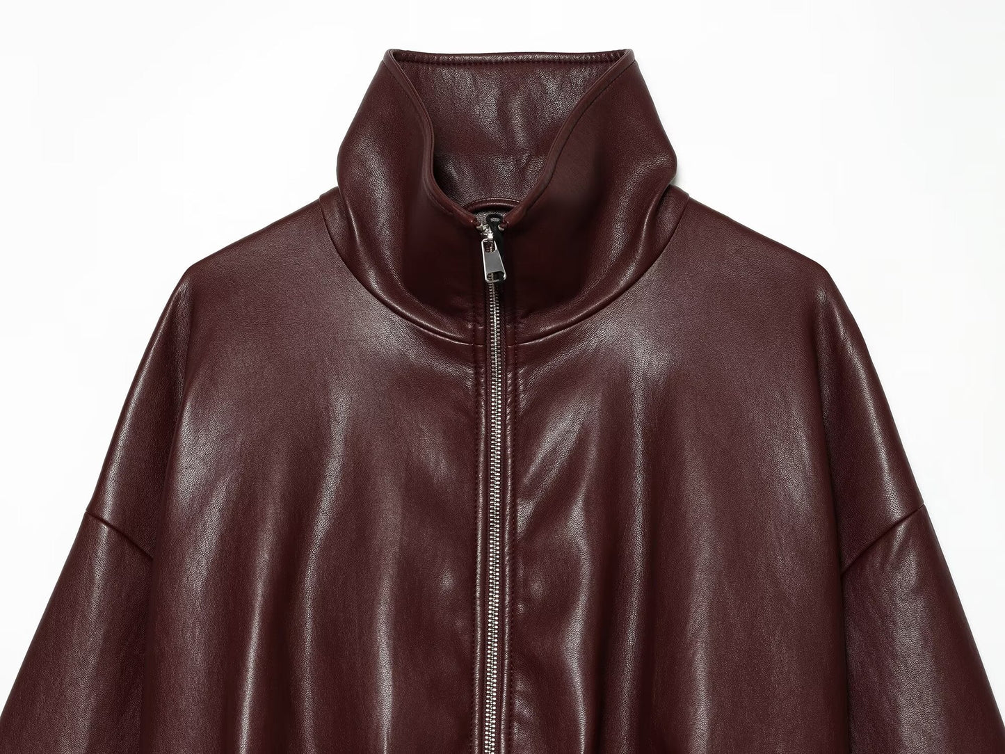 Women's casual versatile faux leather zipper Coat