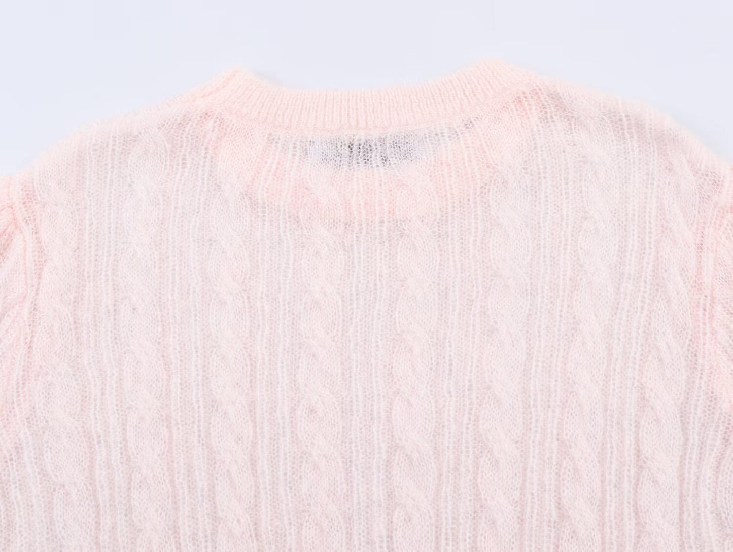Women's O Neck short sleeved hollow knit sweater