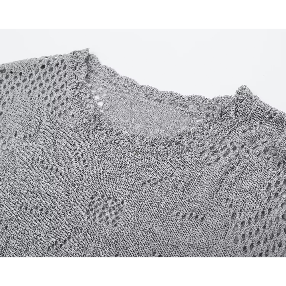 Women's round neck hollow knitted sweater