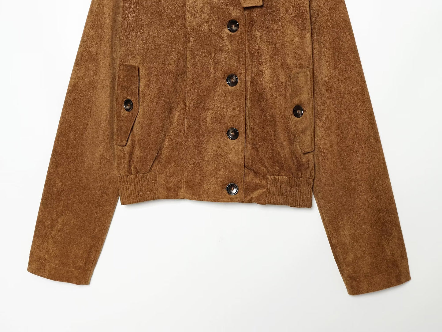 Women's retro suede textured stand collar jacket