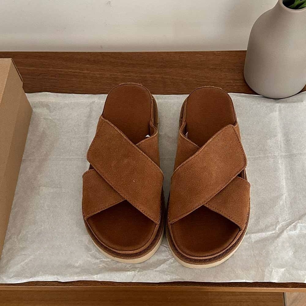 Women's New Fashion Joker Casual Hook and Loop Cross Design Platform Sandals Slippers