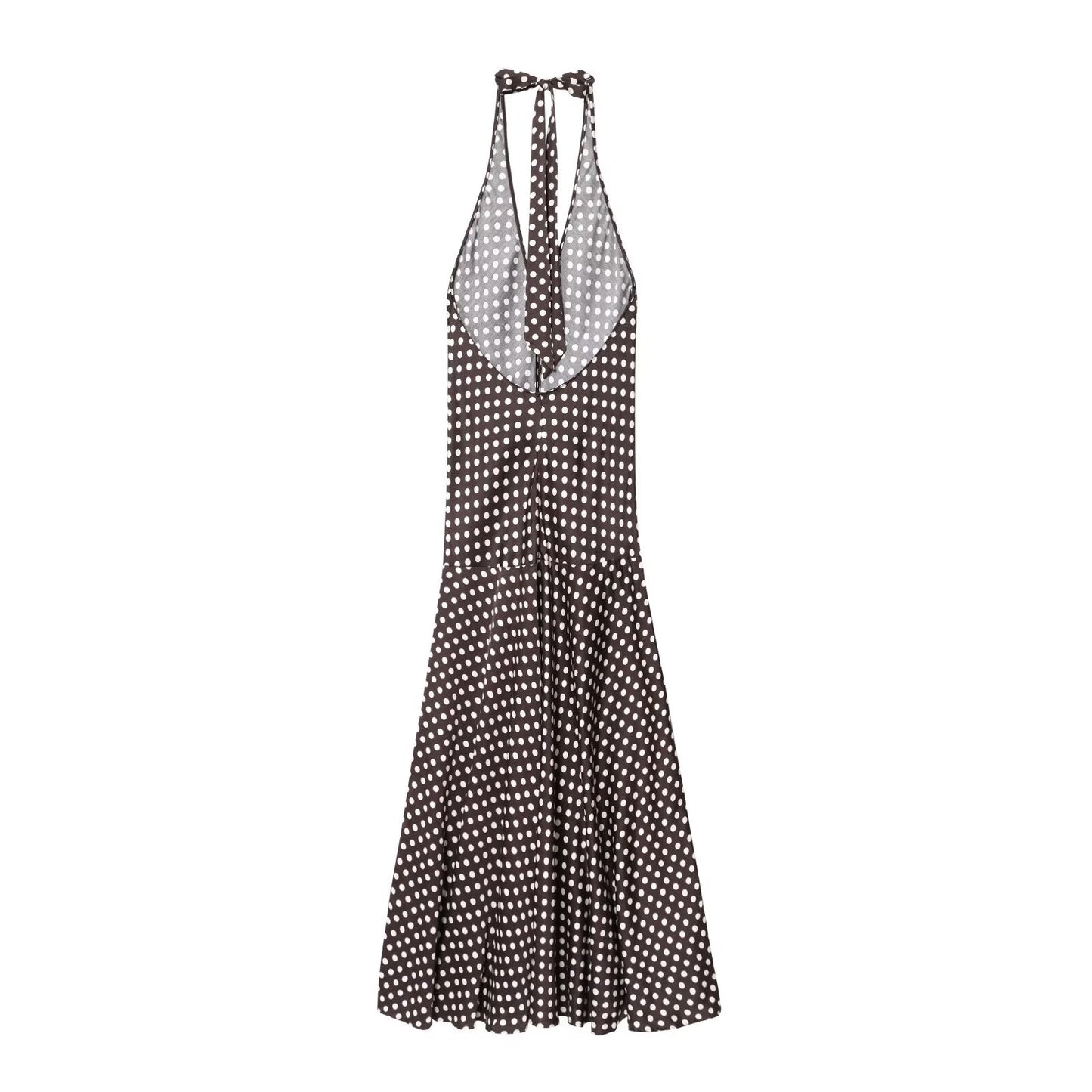 women's chic Fashion sexy wave point hanging neck MIDI dress