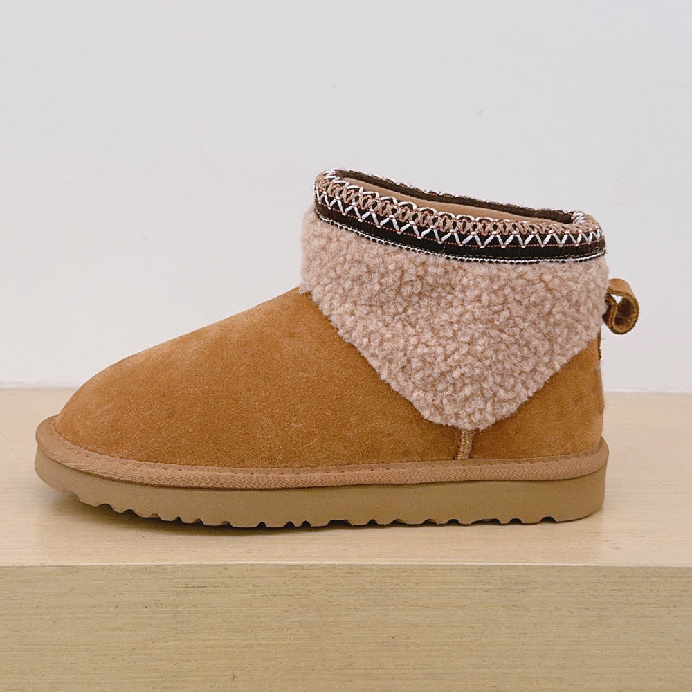 Women's new short tube lambswool lace cotton shoes snow boots