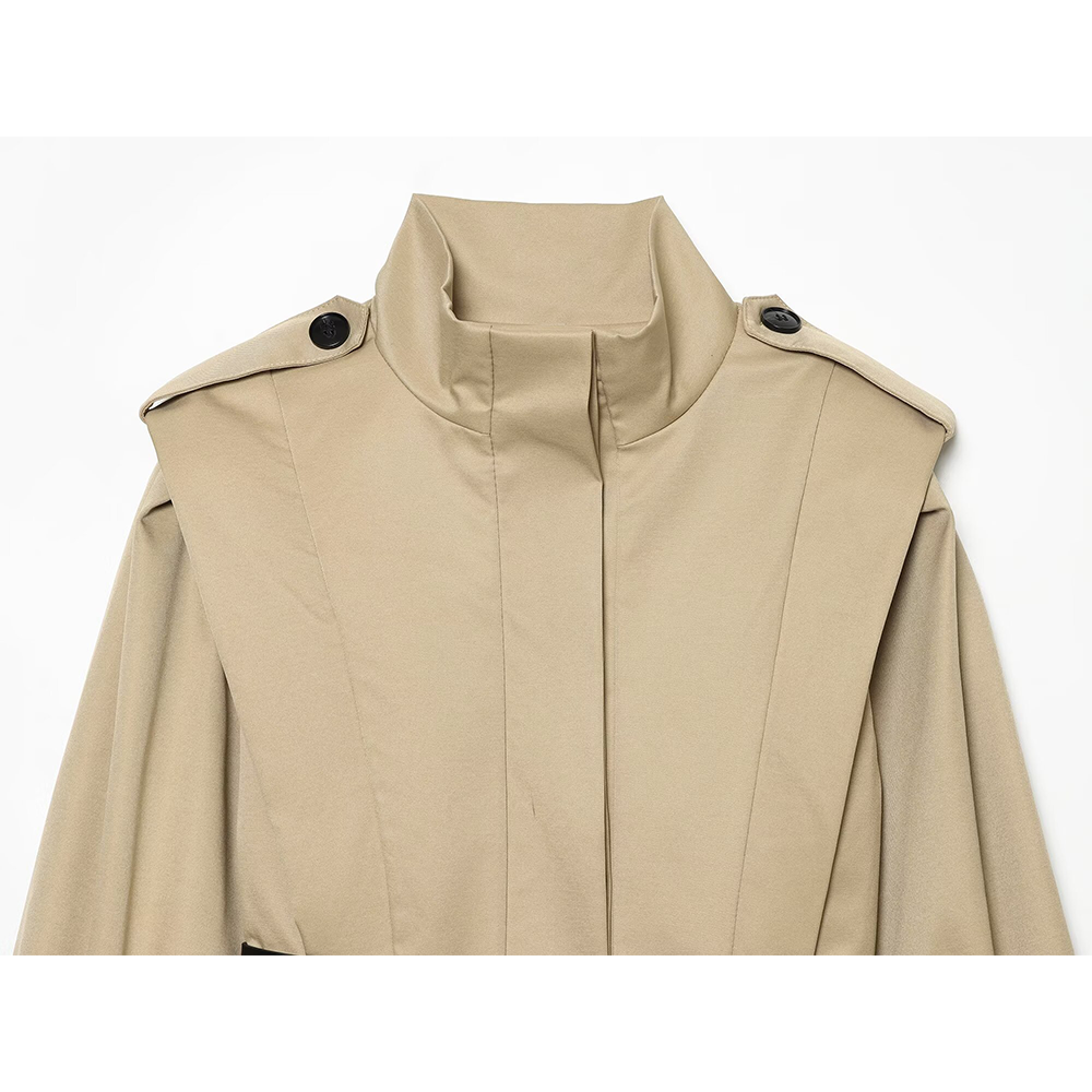 Women's With Belt slim stand collar windbreaker Coat