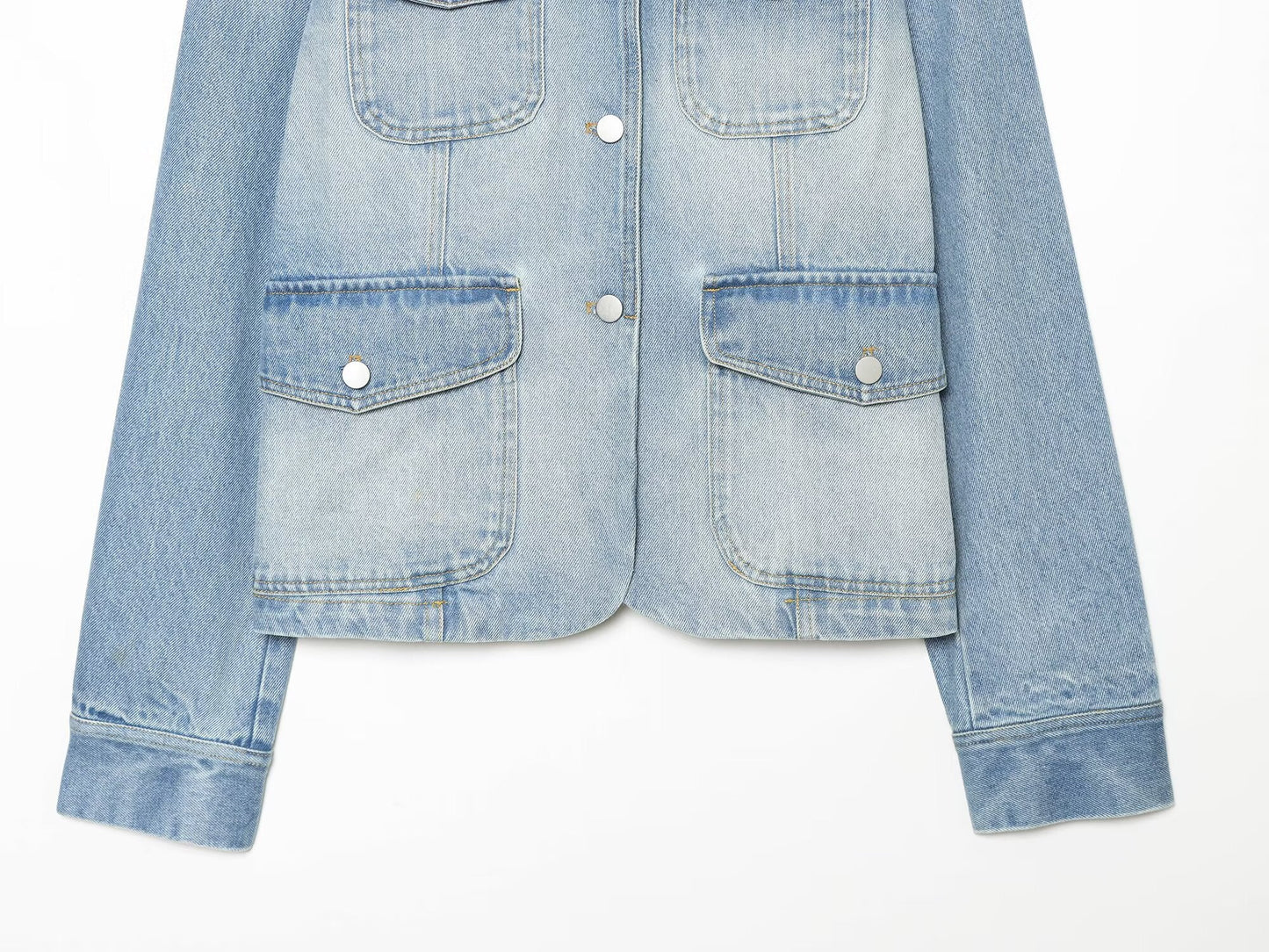 Women's long sleeved stand collar denim jacket