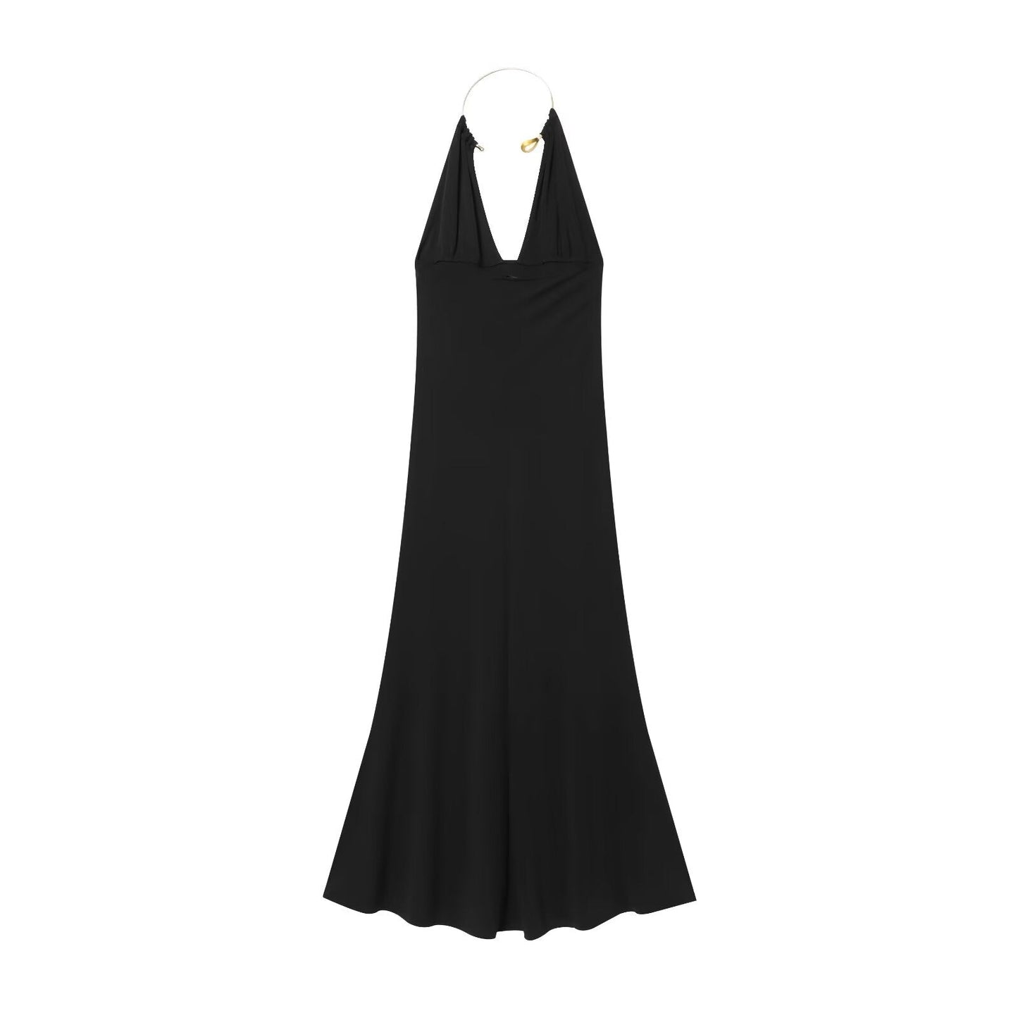 Women's black sexy halter neck dress