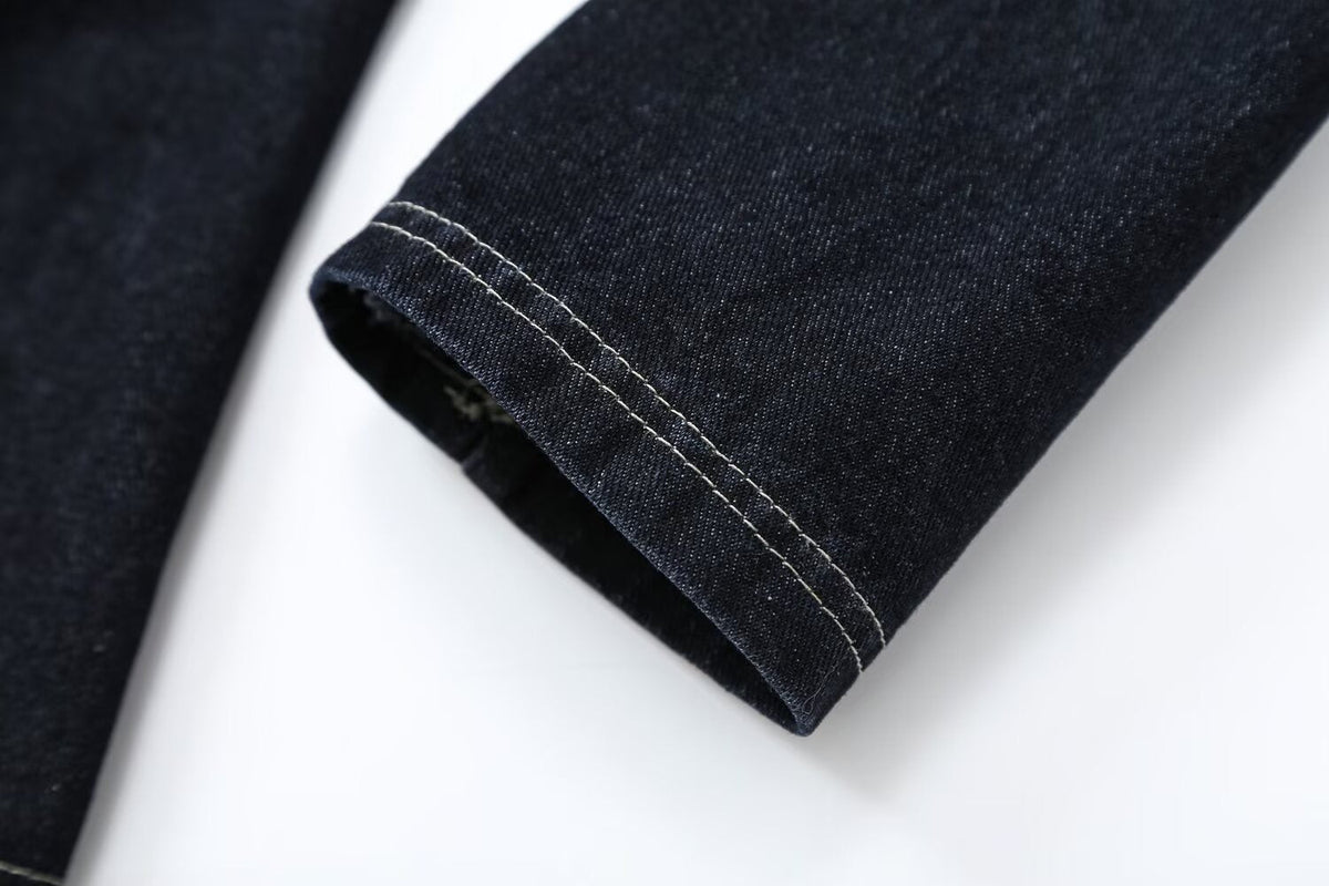 Women's double zipper design slim denim shirt