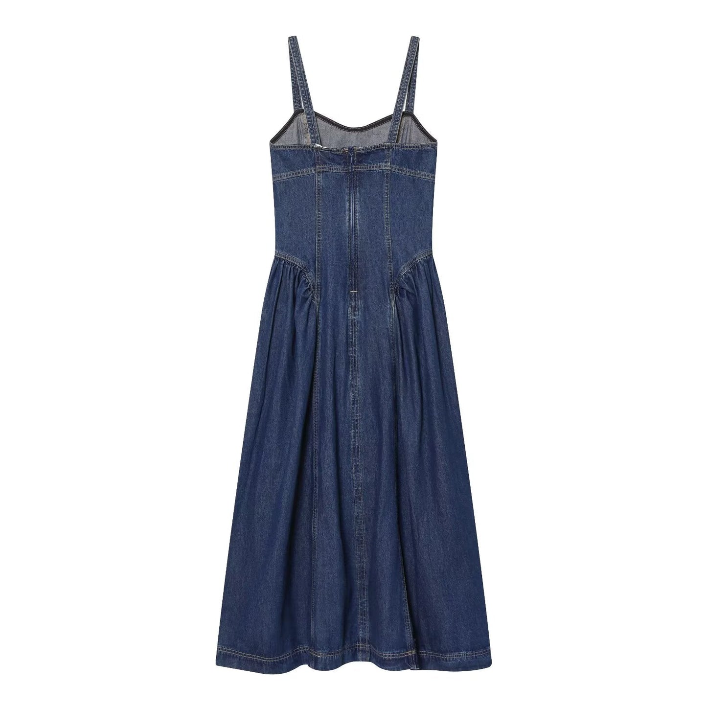 Women's flared skirt hem vacation style denim dress