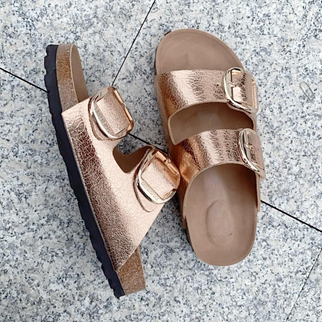 Women's New Fashion Joker Casual Double Buckle Design Thick Soled Slippers