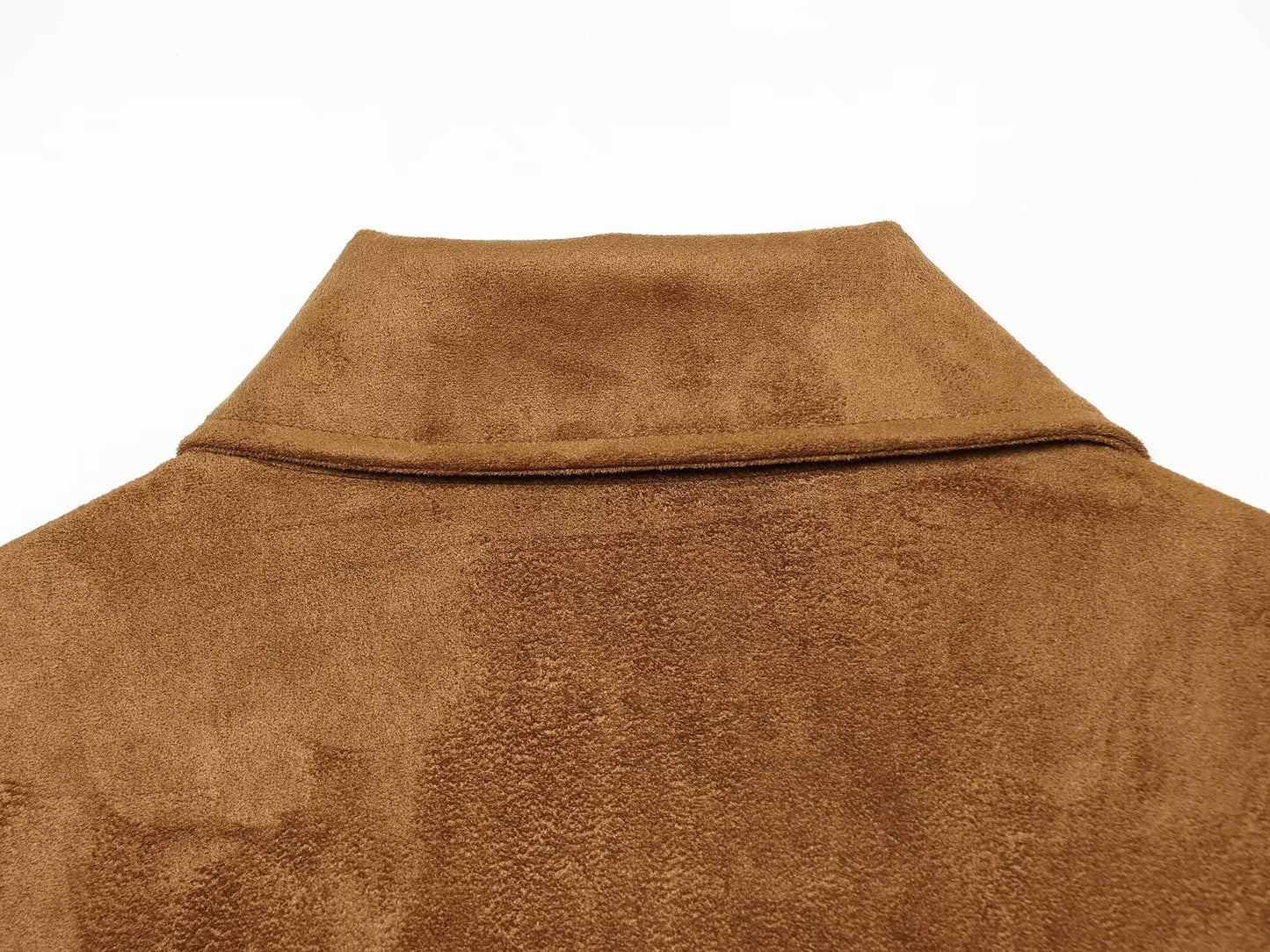 Women's retro suede textured stand collar jacket