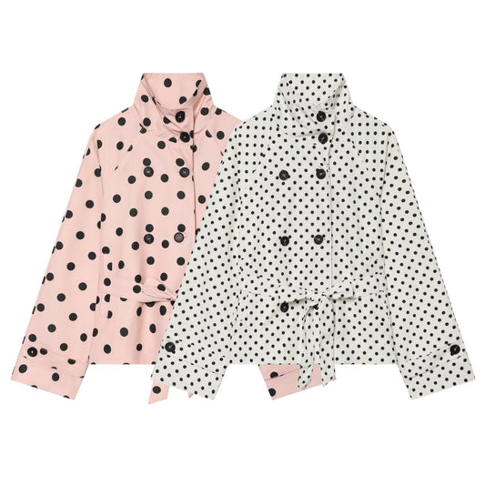Women's With Belt stand collar polka dot trench coat