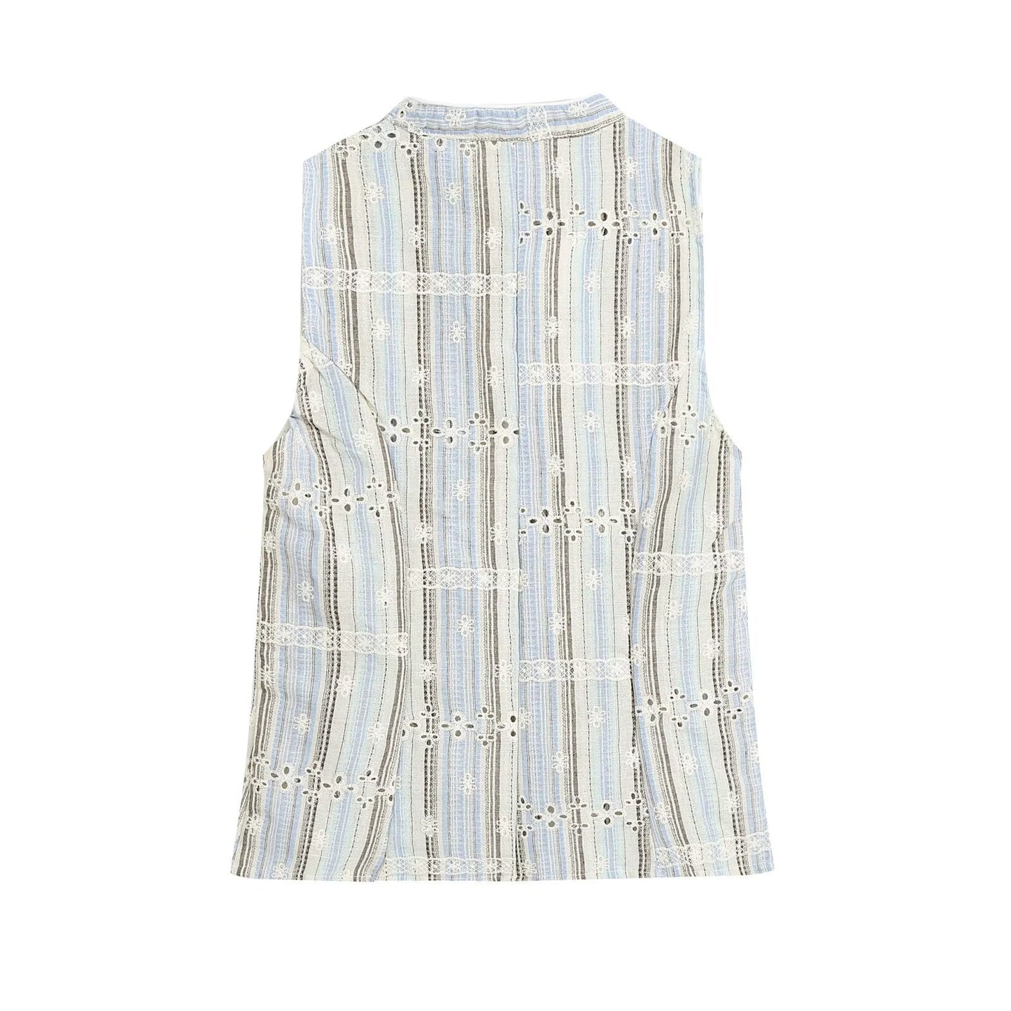 suit Women's 2 pieces sleeveless striped embroidered top+skirt