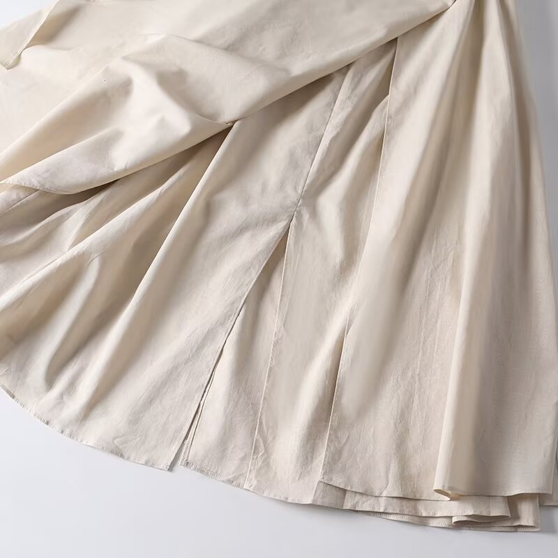 Women's solid linen blended MIDI dress