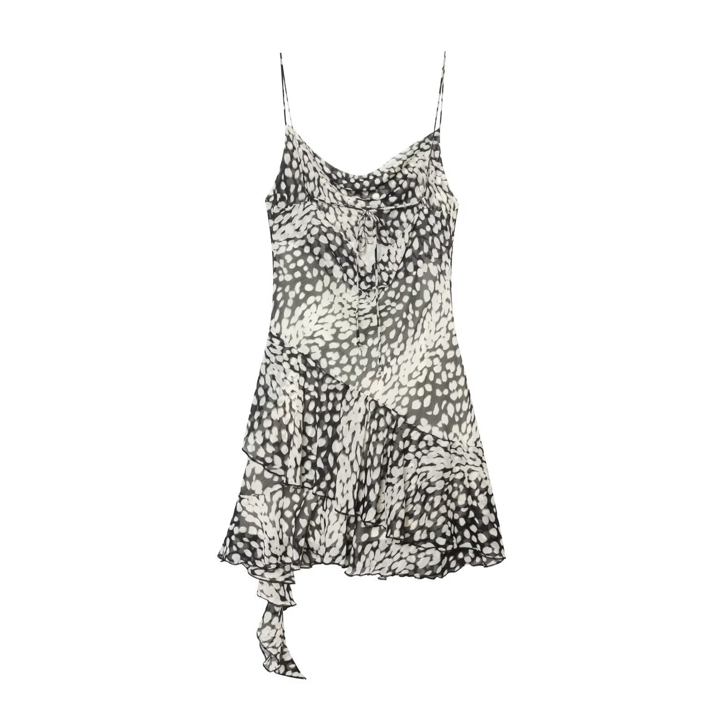 Women's asymmetric printed suspender dress