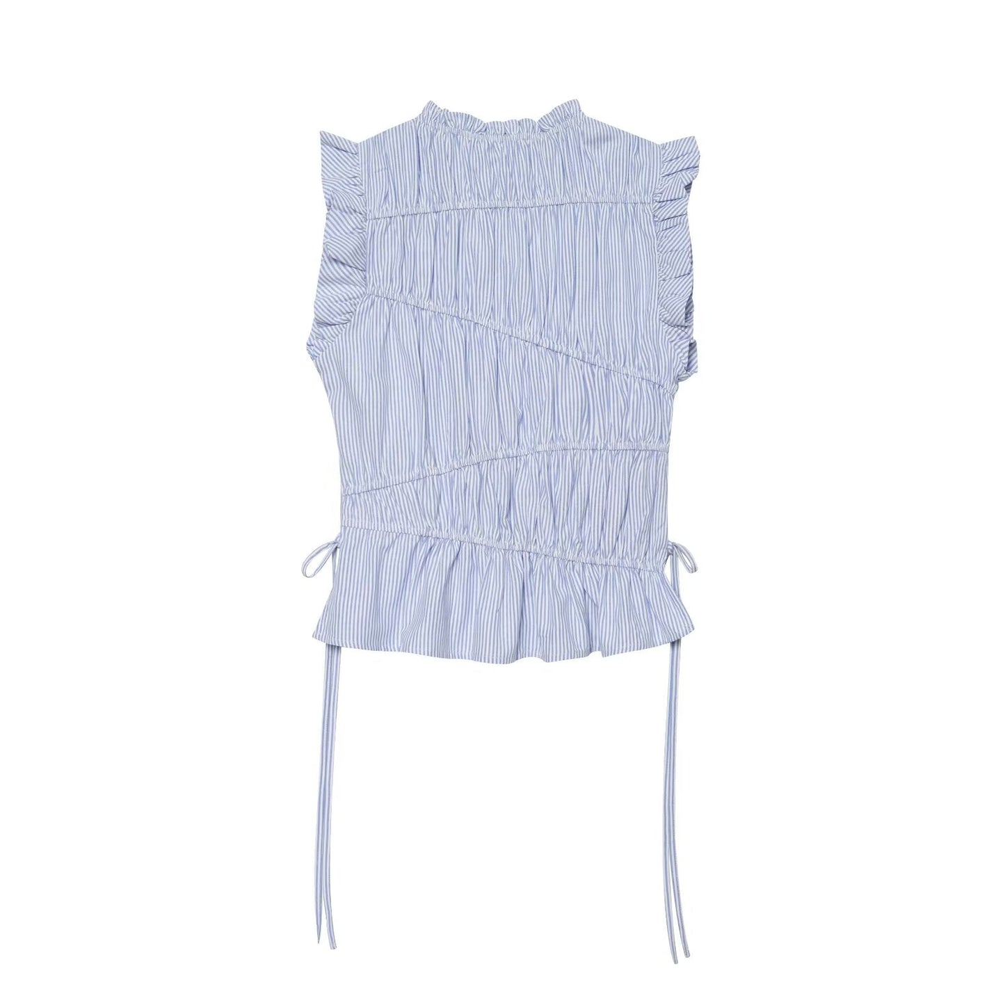 Women's lace up decorative elastic striped top