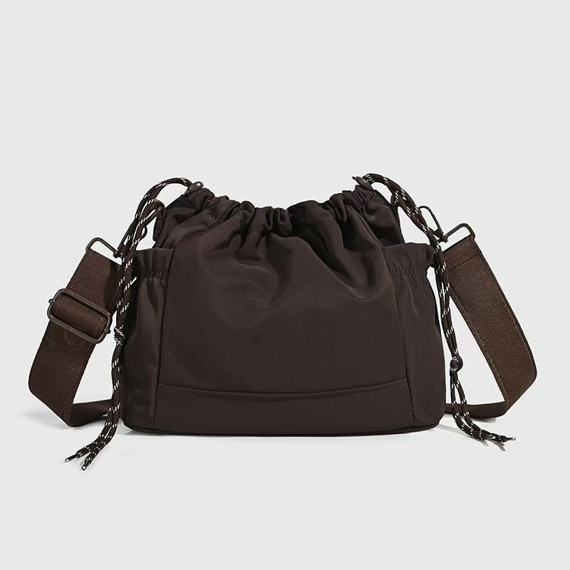 Women's new Joker drawstring wide shoulder strap crossbody bag