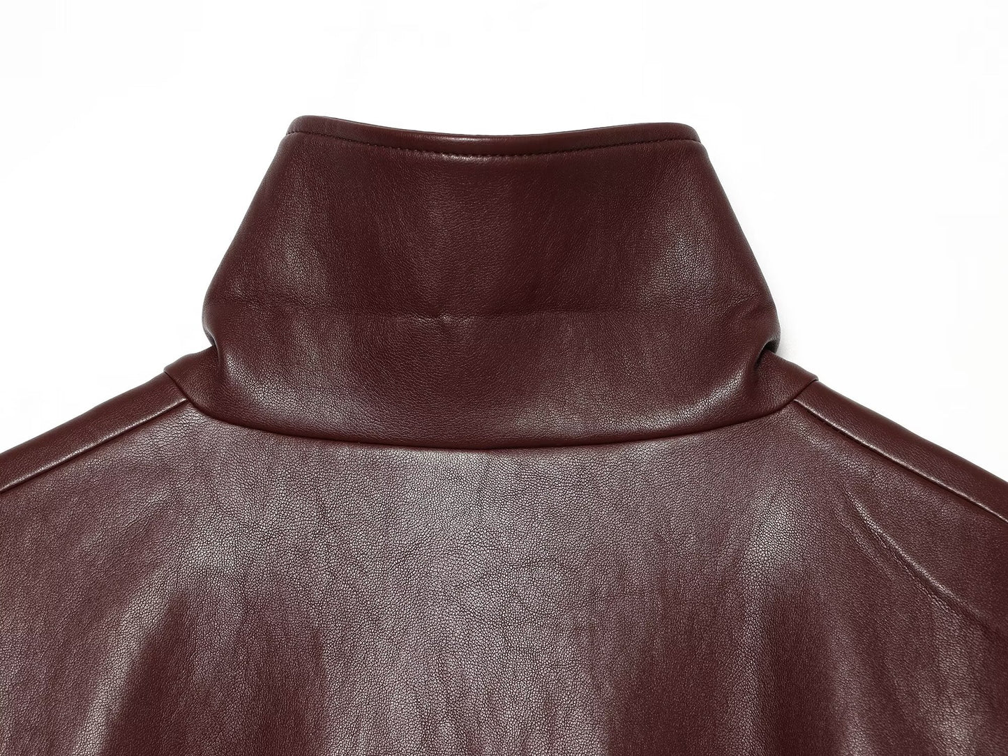 Women's casual versatile faux leather zipper Coat