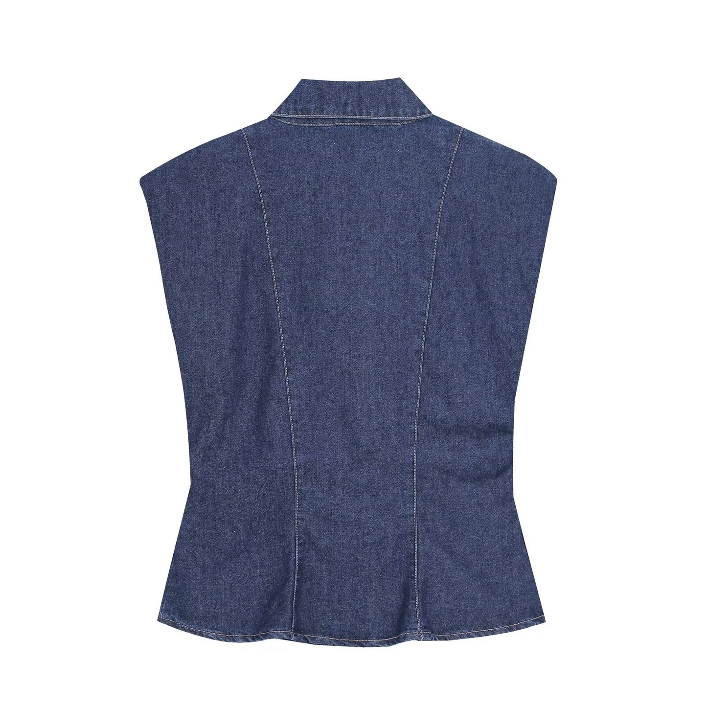 suit Women's 2 pieces pocket decoration sleeveless denim shirt+bucket jeans