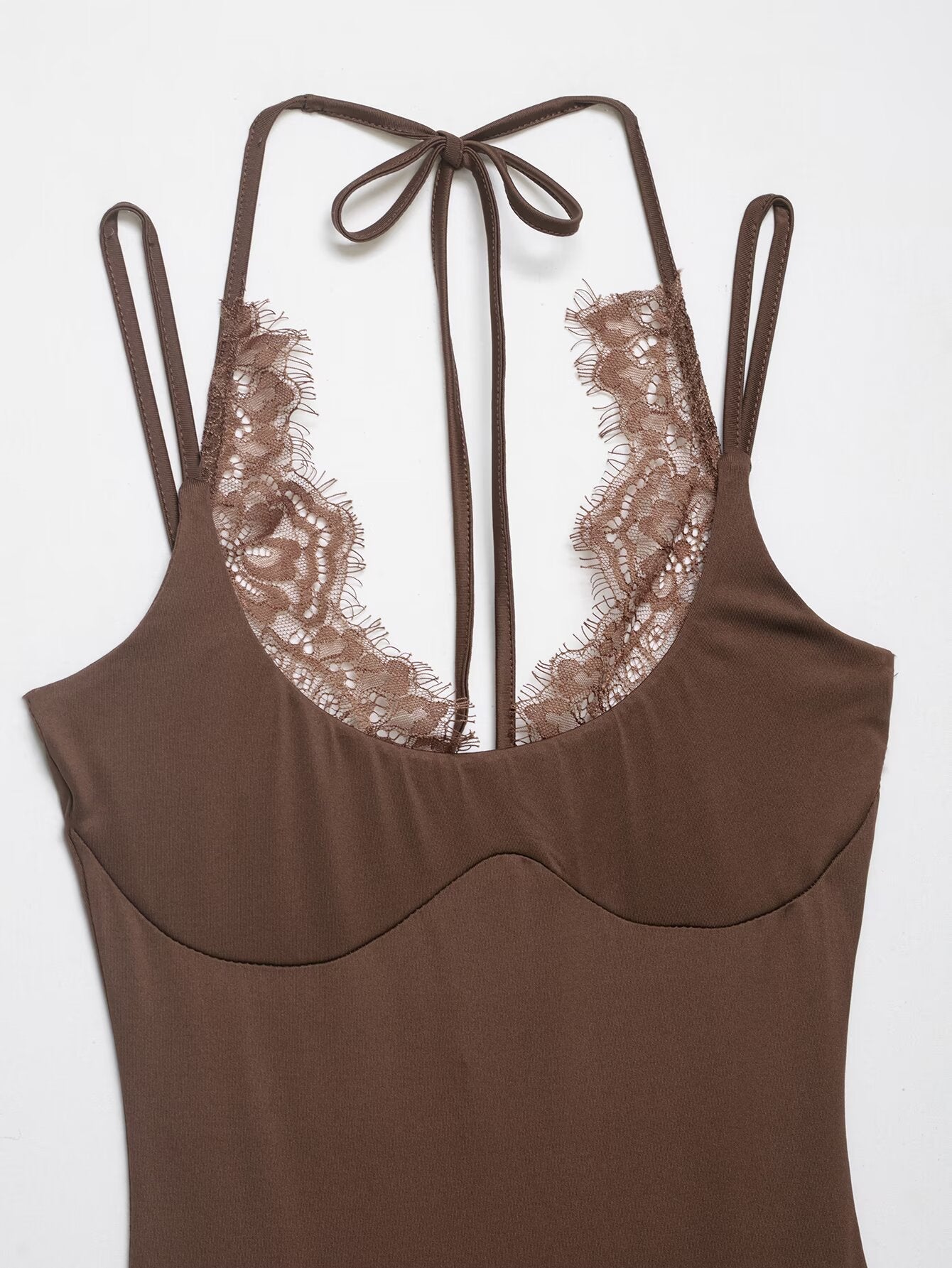 Women's lace patchwork halter neck bodysuit
