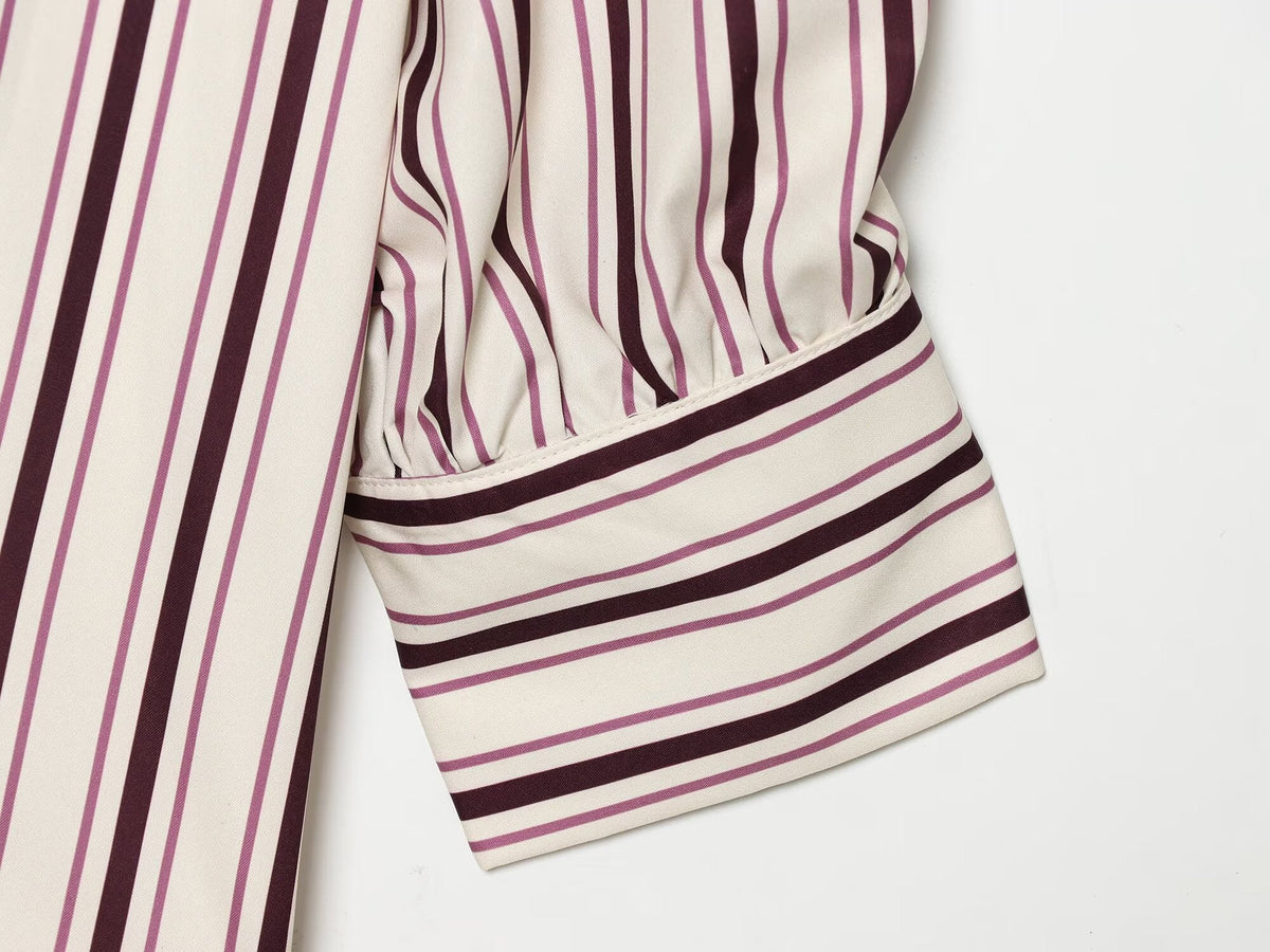 Women's adjustable long short sleeved striped shirt