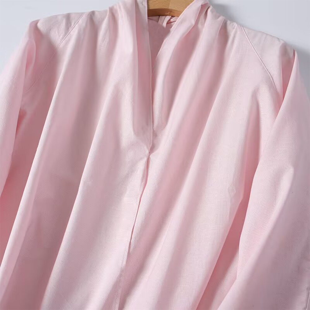 Women's long sleeved linen blended V-neck shirt