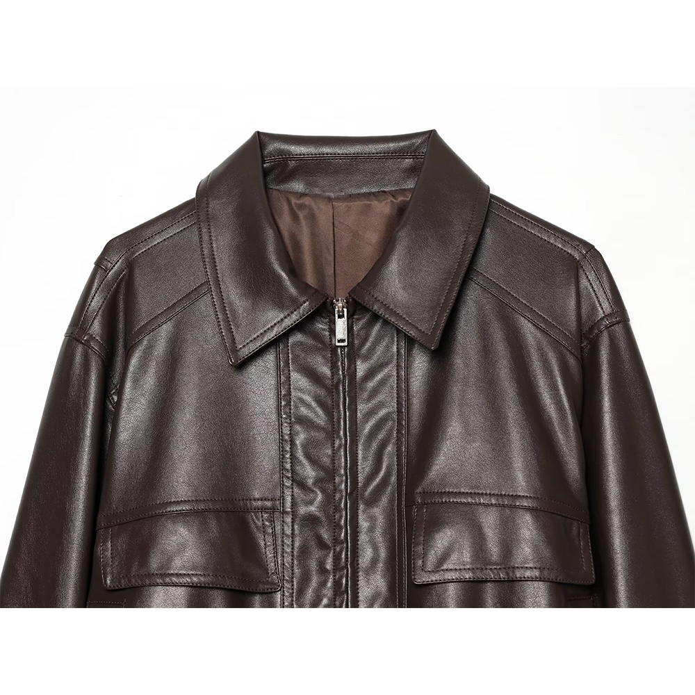 Women's casual short imitation leather jacket Coat