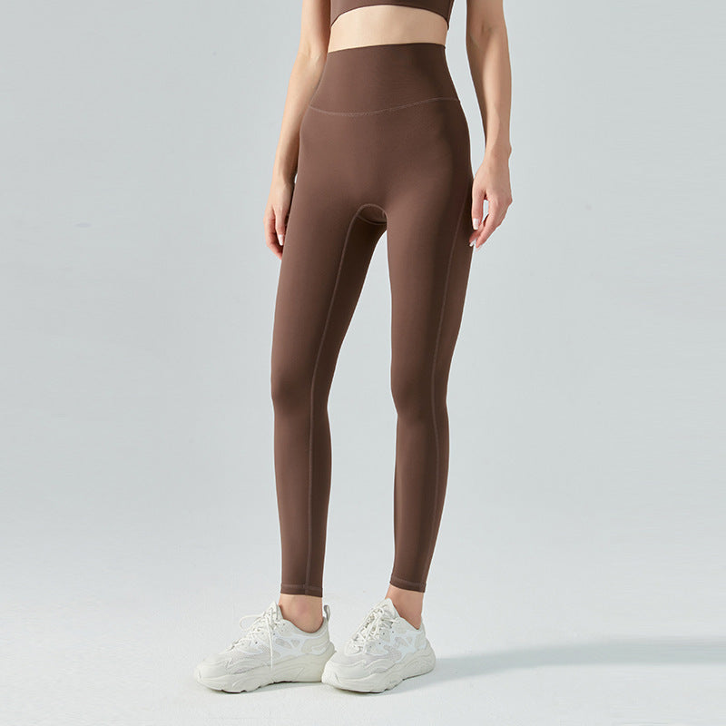 Women's New Fashion Joker Nude High Waist Belly Yoga Pants Double Sanding Peach Hip Running Tight Fitness Pants.