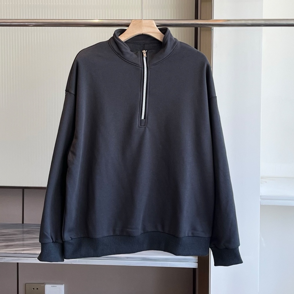 Women's new loose sweater with stand-up collar and half zipper design