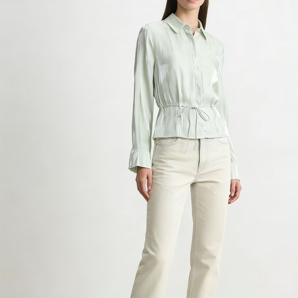 Women's metallic effect paired with belt shirt
